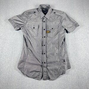 G Star Raw 3301 Snap Shirt Womens Large Gray Cotton Zip Denim Short Sleeve Shirt